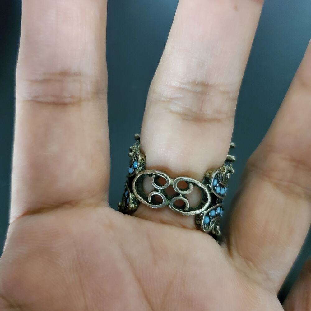 Vintage Women Ornate yellow orange blue round stones accent ring Size 8 - Picture 3 of 10